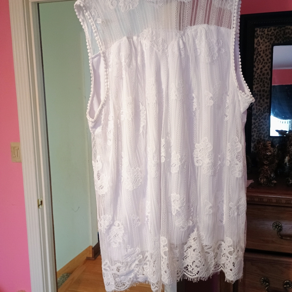 White Lace Sleeveless Dress Top